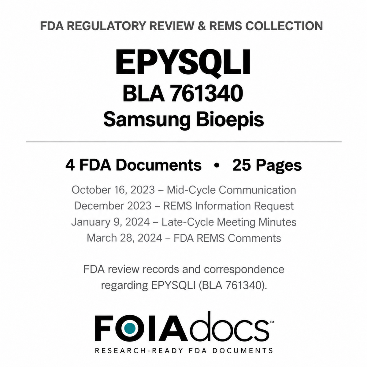 FDA EPYSQLI BLA 761340 Regulatory Review & REMS Collection — Samsung Bioepis