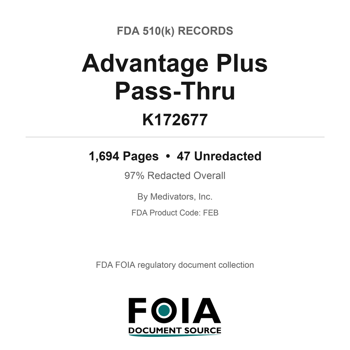 FDA 510(k) K172677, Advantage Plus Pass-Thru, by Medivators, Inc.
