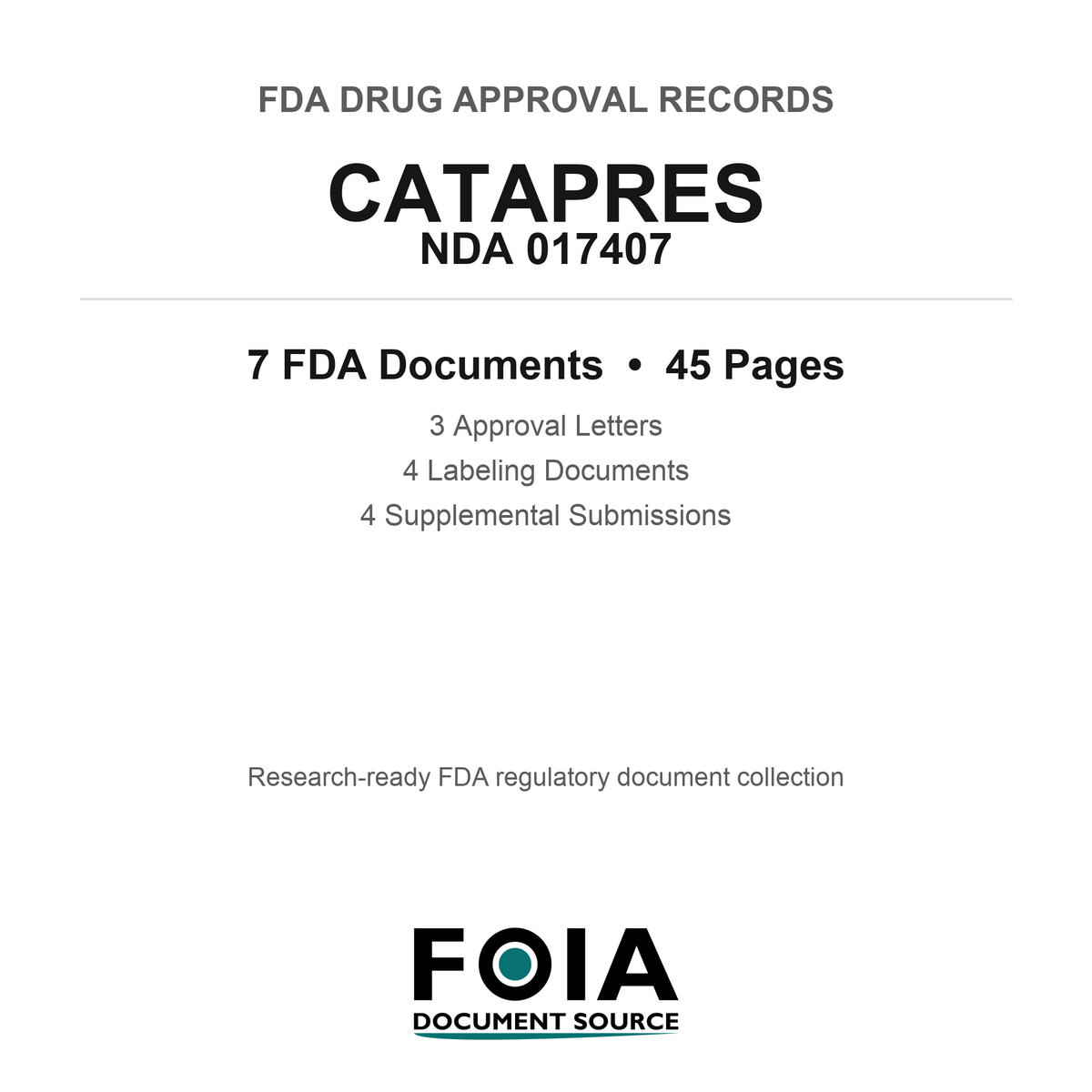 FDA CATAPRES NDA 017407 Approval Package — Approval Records & Labeling