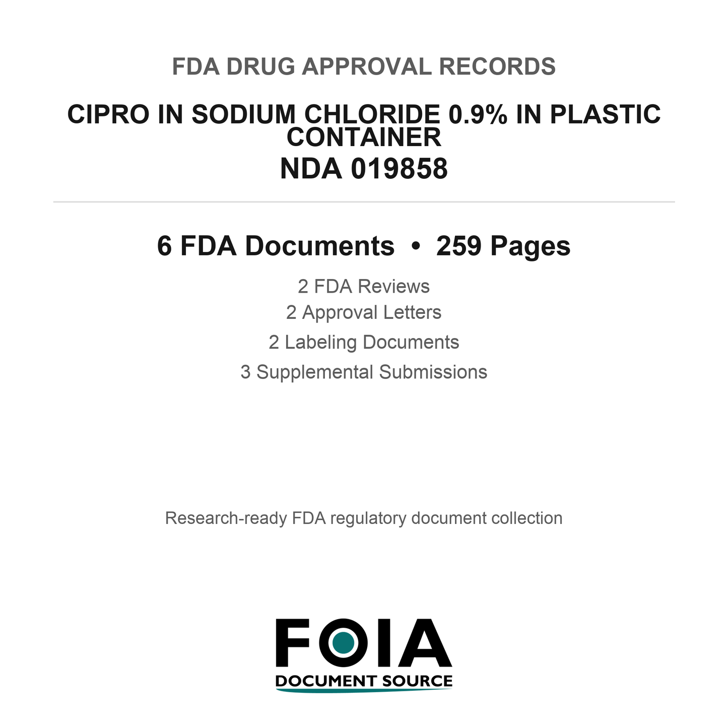 FDA CIPRO IN SODIUM CHLORIDE 0.9% IN PLASTIC CONTAINER NDA 019858 Approval Package — Reviews & Approval Records