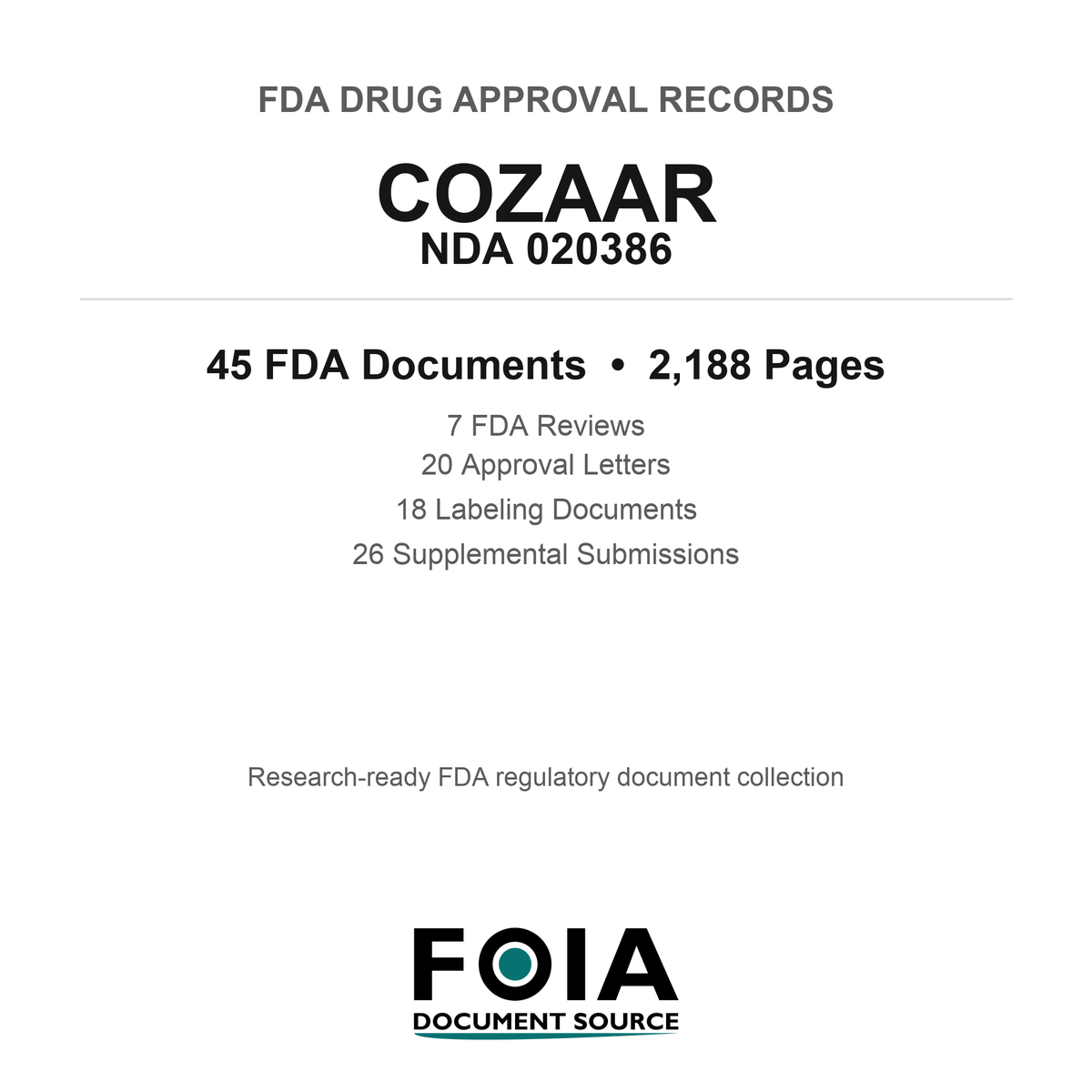 FDA COZAAR NDA 020386 Approval Package — Reviews & Approval Records