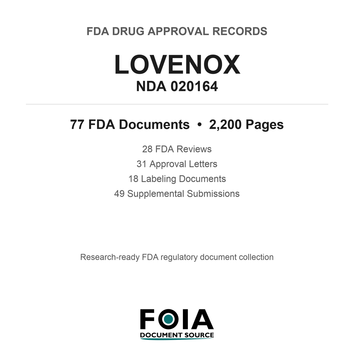 FDA LOVENOX NDA 020164 Approval Package — Reviews & Approval Records