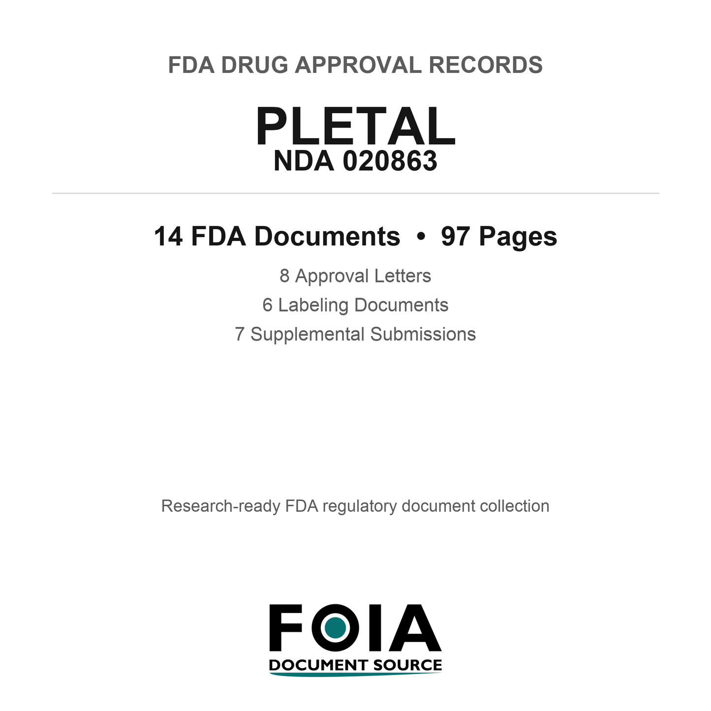 FDA PLETAL NDA 020863 Approval Package — Approval Records & Labeling