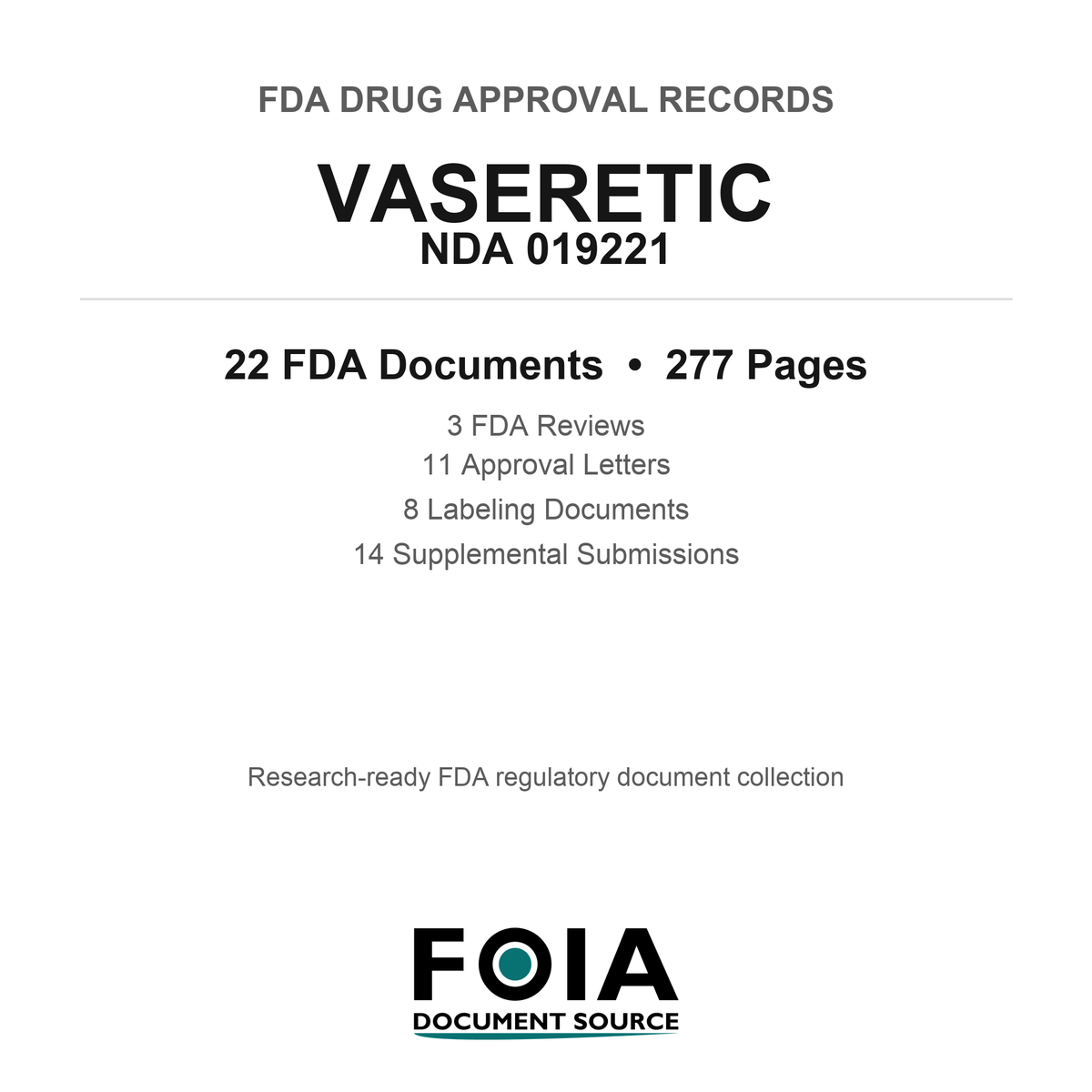 FDA VASERETIC NDA 019221 Approval Package — Reviews & Approval Records