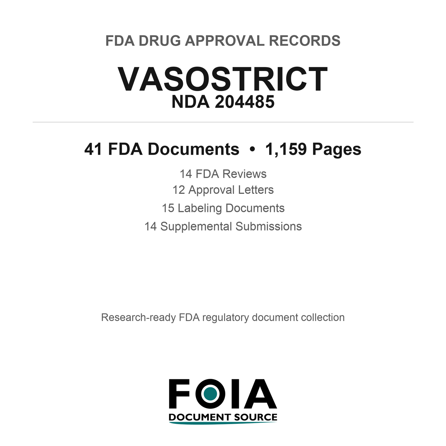 FDA VASOSTRICT NDA 204485 Approval Package — Reviews & Approval Records