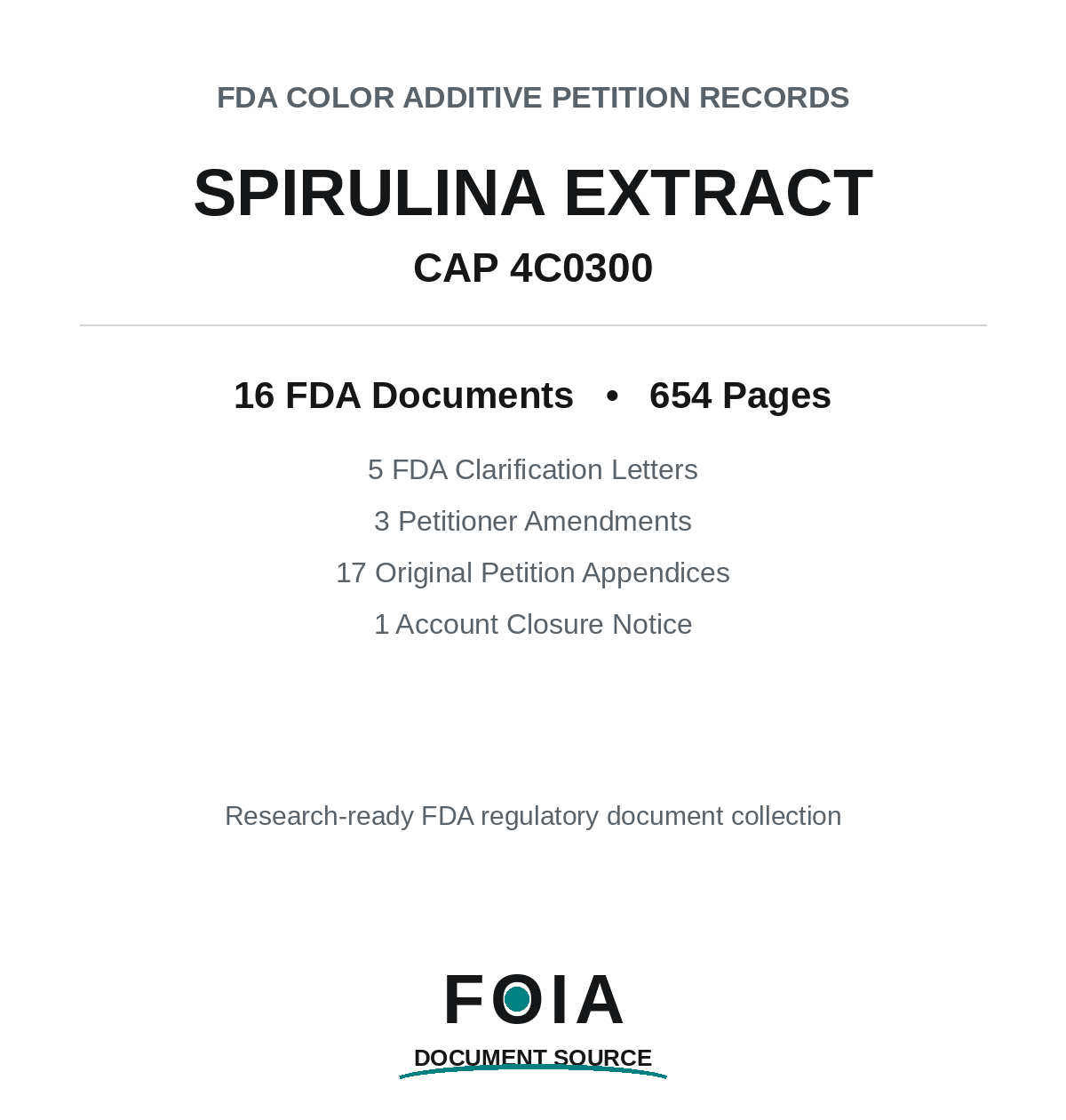 FDA CAP 4C0300 – Full Submission & Correspondence, Spirulina Extract (Colorcon)