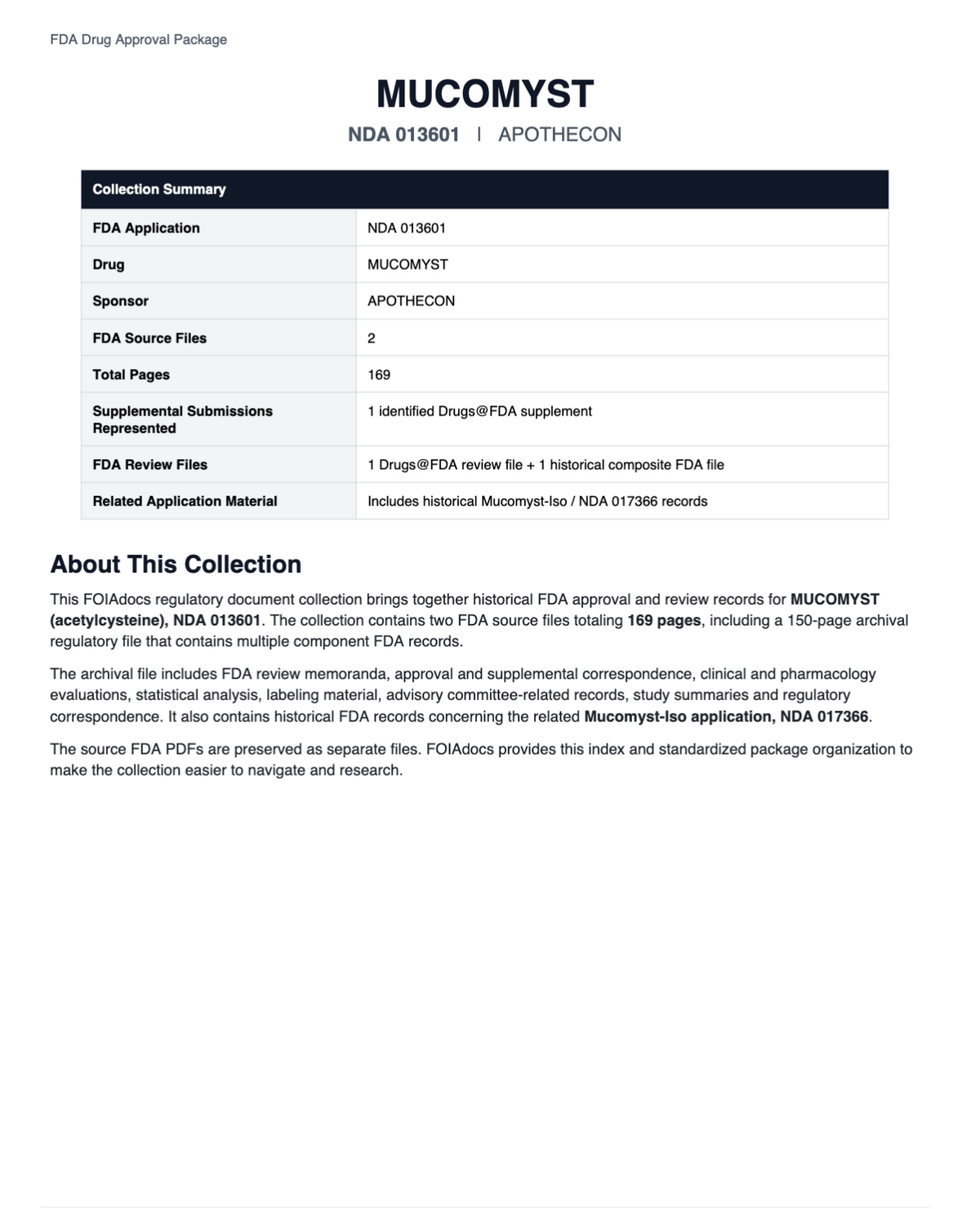 FDA MUCOMYST NDA 013601 Approval Package
