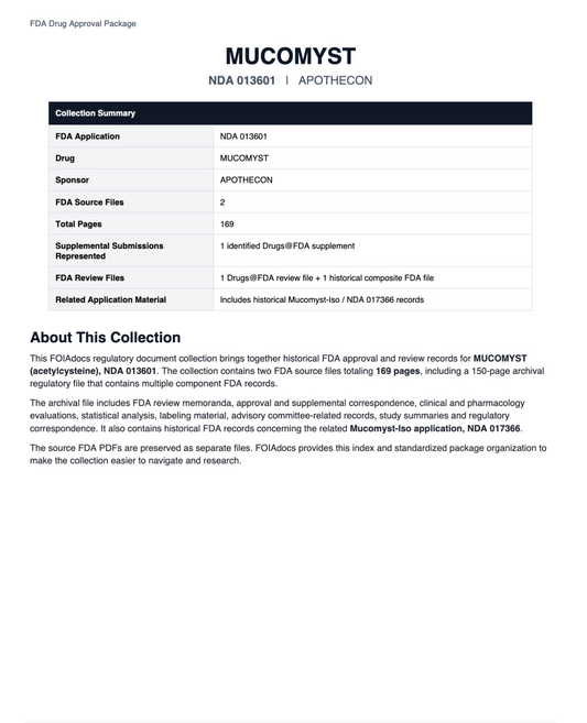 FDA MUCOMYST NDA 013601 Approval Package
