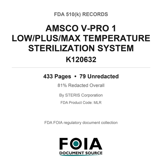 FDA 510(k) K120632, AMSCO V-PRO 1 LOW/PLUS/MAX TEMPERATURE STERILIZATION SYSTEM, by STERIS Corporation