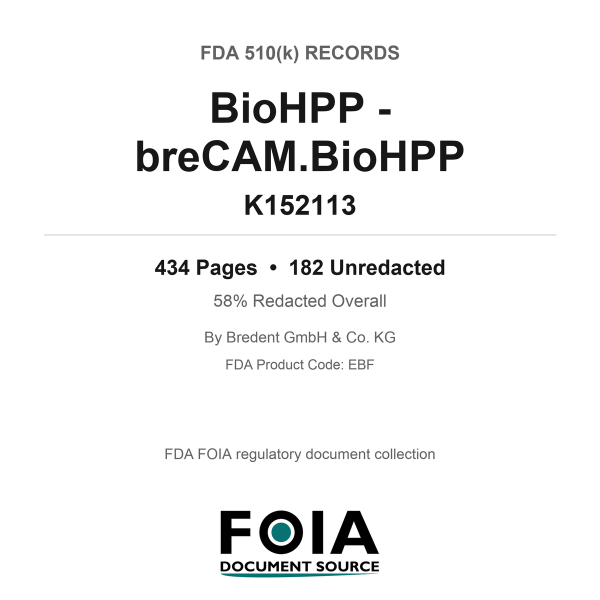 FDA 510(k) K152113, BioHPP - breCAM.BioHPP, by Bredent GmbH & Co. KG