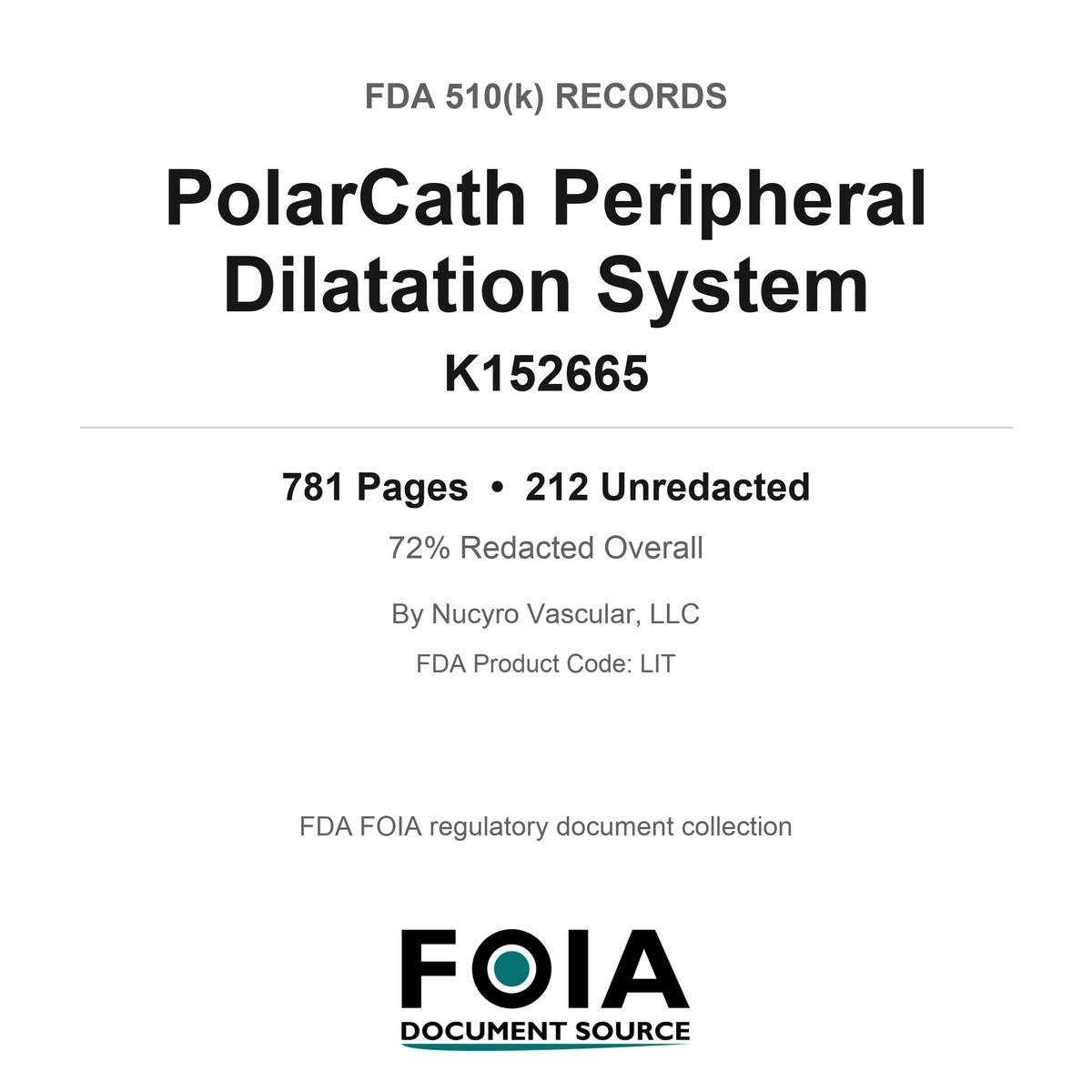 FDA 510(k) K152665, PolarCath Peripheral Dilatation System, by Nucyro Vascular, LLC