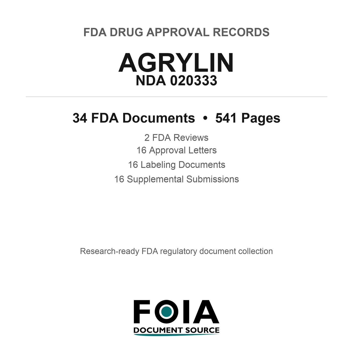 FDA AGRYLIN NDA 020333 Approval Package — Reviews & Approval Records