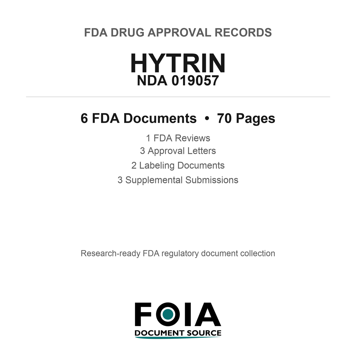 FDA HYTRIN NDA 019057 Approval Package — Reviews & Approval Records