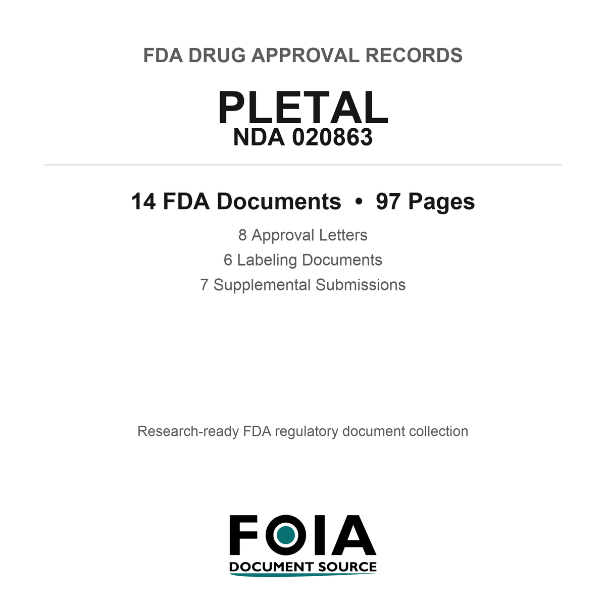FDA PLETAL NDA 020863 Approval Package — Approval Records & Labeling