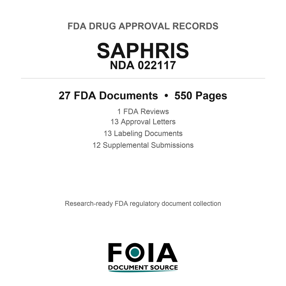 FDA SAPHRIS NDA 022117 Approval Package — Reviews & Approval Records