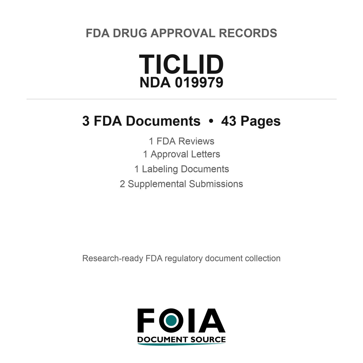 FDA TICLID NDA 019979 Approval Package — Reviews & Approval Records