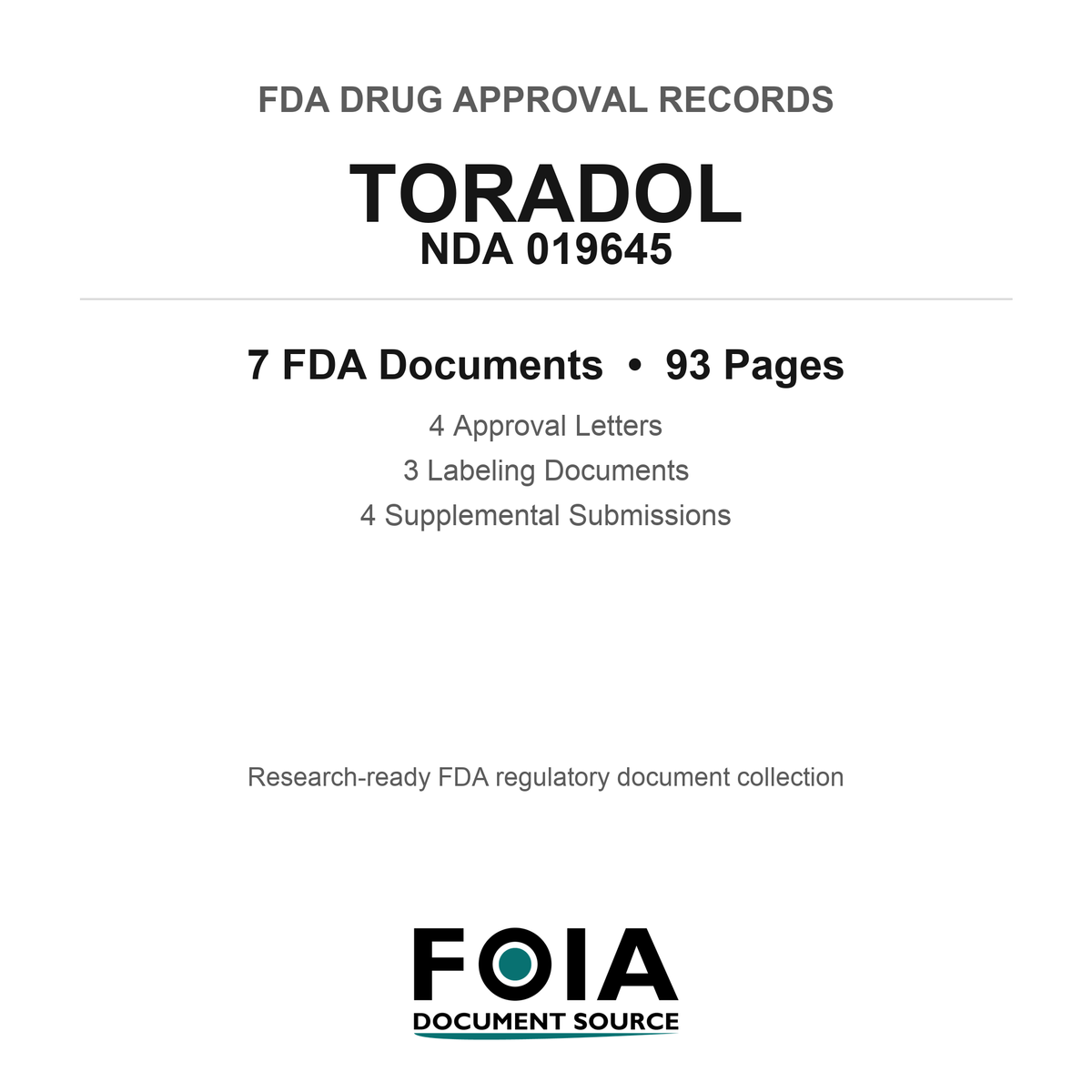 FDA TORADOL NDA 019645 Approval Package — Approval Records & Labeling