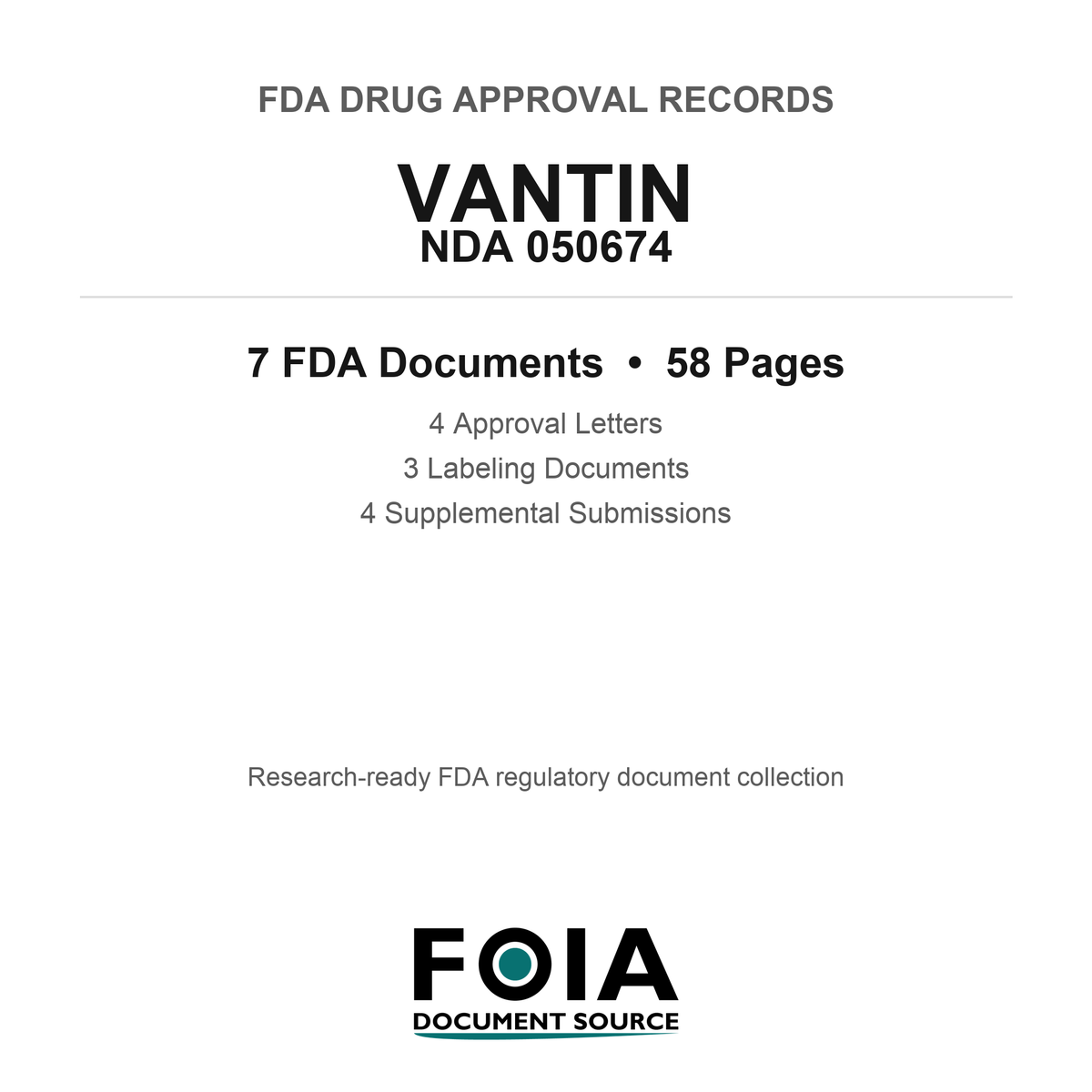 FDA VANTIN NDA 050674 Approval Package — Approval Records & Labeling