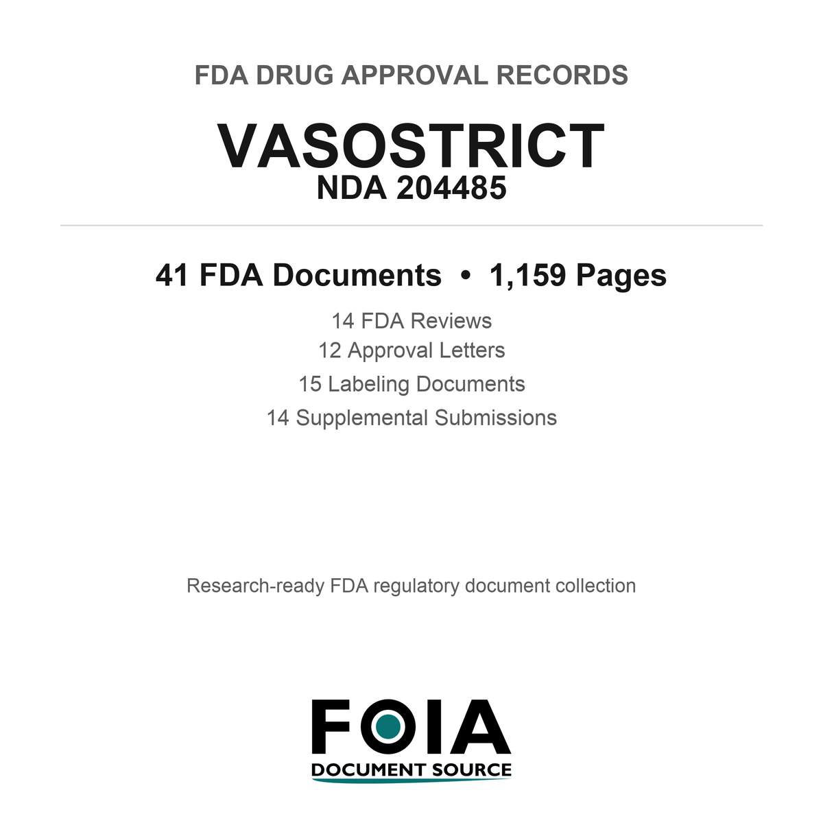 FDA VASOSTRICT NDA 204485 Approval Package — Reviews & Approval Records