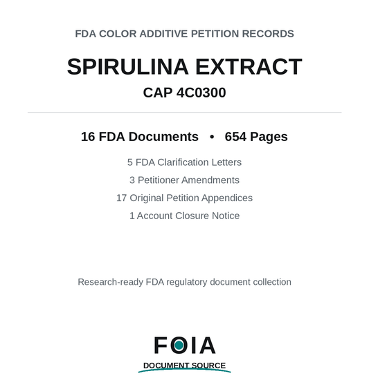 FDA CAP 4C0300 – Full Submission & Correspondence, Spirulina Extract (Colorcon)