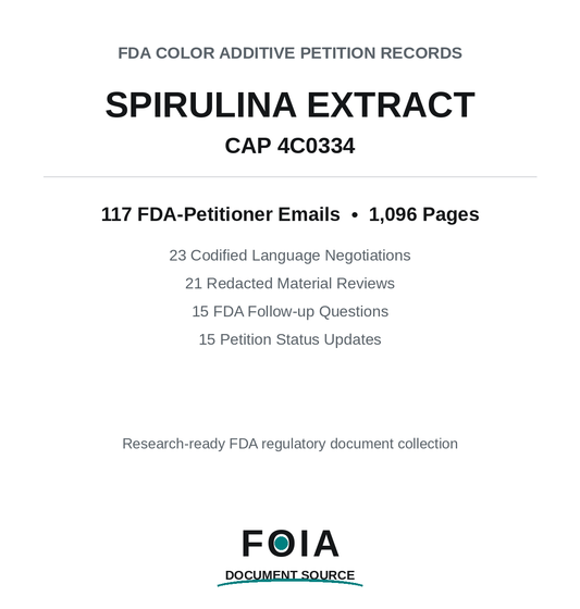 FDA CAP 4C0334 – Full Submission & Correspondence, Spirulina Extract (Exponent)
